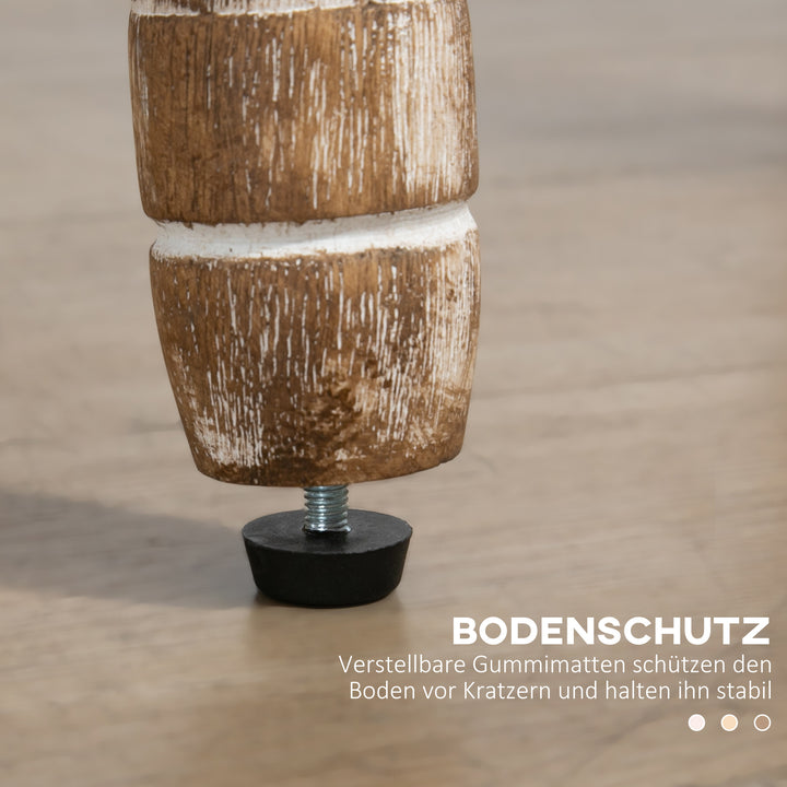 Køkkenstol med armlæn polstret spisestol retro design i hørlook til stue gummitræ cremehvid + lys træfarve 56 x 56 x 96 cm