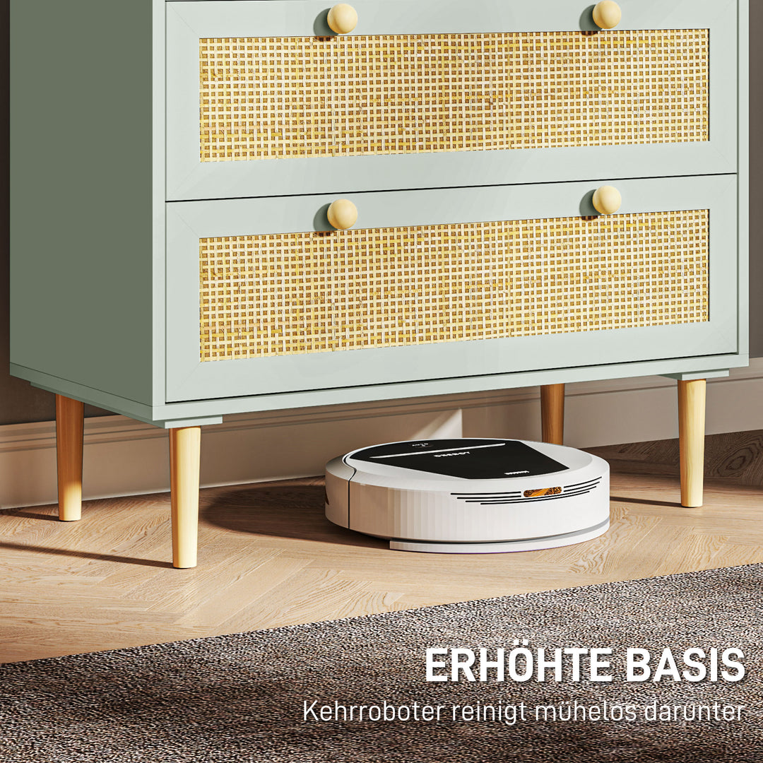 Kommode med 3 skuffer til soveværelset, rattanfronter, garderobekommode til entré, mdf, grøn