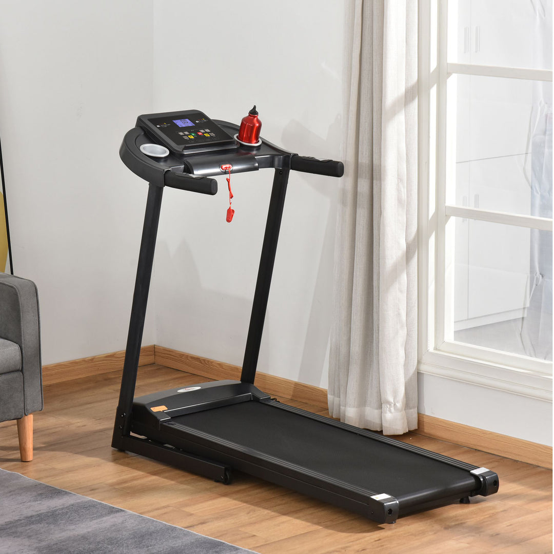 Løbebånd foldbart elektrisk 500 w 1-12 km/t led display kopholder og mobiltelefonholder meget velegnet til hjemmefitness indendørs fitness sort 134 x 60 x 118 cm