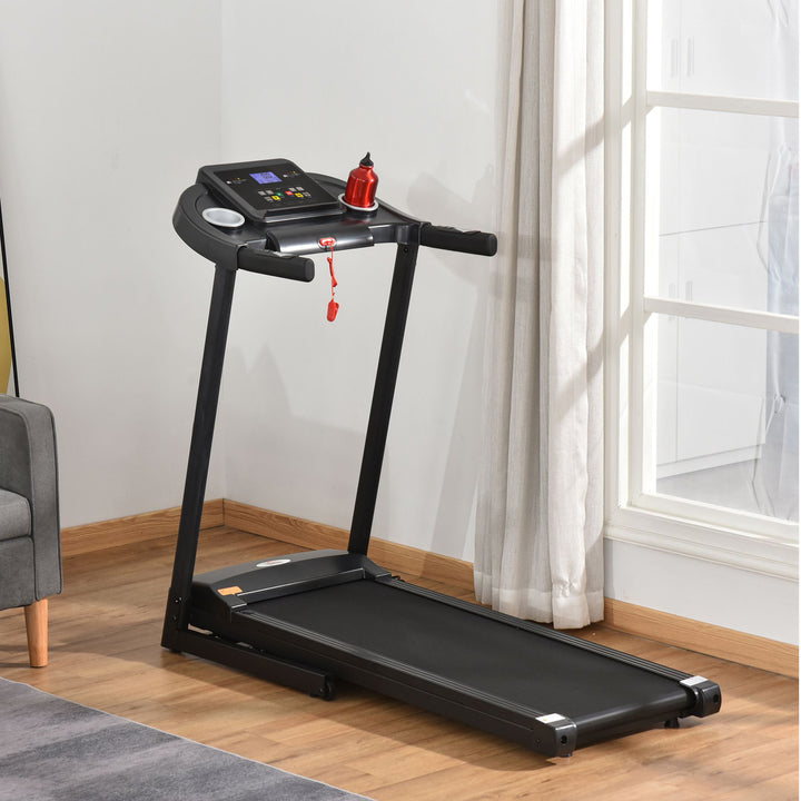 Løbebånd foldbart elektrisk 500 w 1-12 km/t led display kopholder og mobiltelefonholder meget velegnet til hjemmefitness indendørs fitness sort 134 x 60 x 118 cm