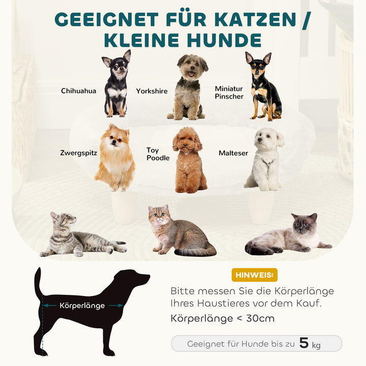 Kæledyrsseng til katte og hunde op til 5 kg/30 cm, vaskbart plysbetræk, cremehvid, 47 x 40 x 20 cm