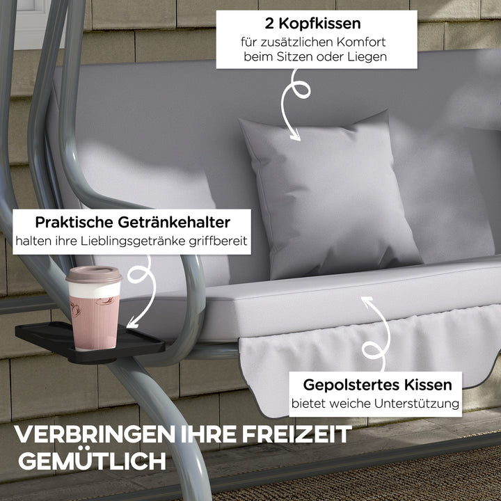 2-I-1 verandagynge med lænefunktion, justerbart tag, op til 340 kg, stål, 200 x 120 x 164 cm, grå