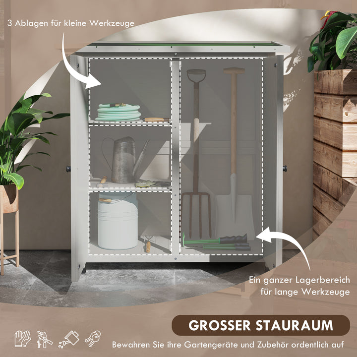 Træværktøjsskab med 2 døre, værktøjsskur med asfalttag, 110 x 55 x 117 cm, lysegrå