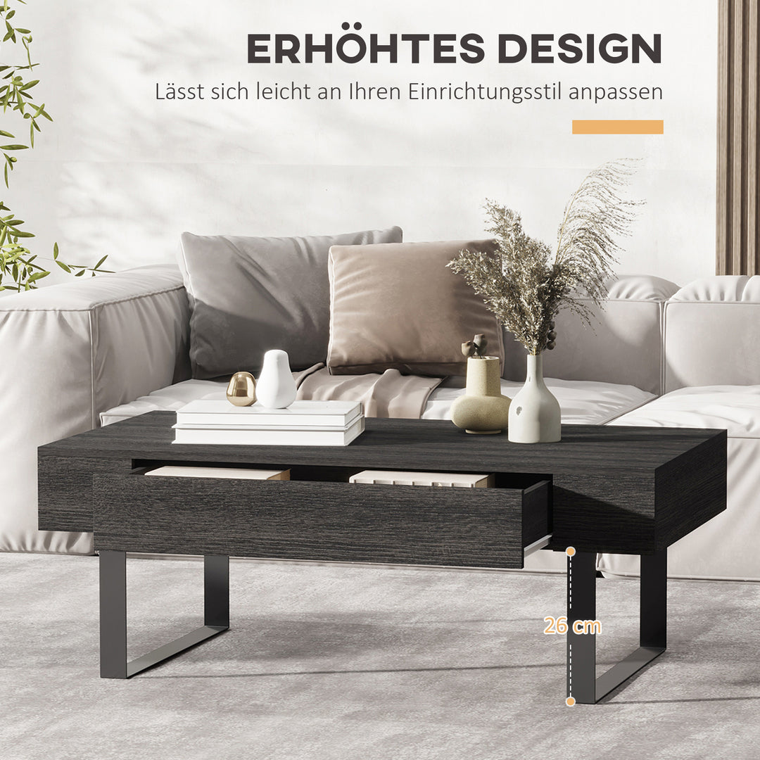 Sofabord stuebord med skuffe moderne sofabord med metalramme sidebord sofabord til stue 110 x 60 x 40 cm, mørkegrå