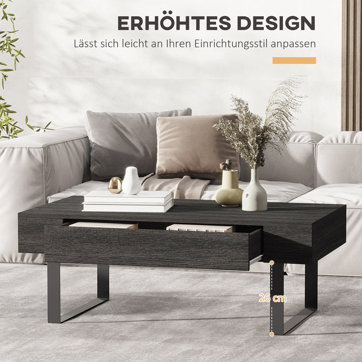 Sofabord stuebord med skuffe moderne sofabord med metalramme sidebord sofabord til stue 110 x 60 x 40 cm, mørkegrå
