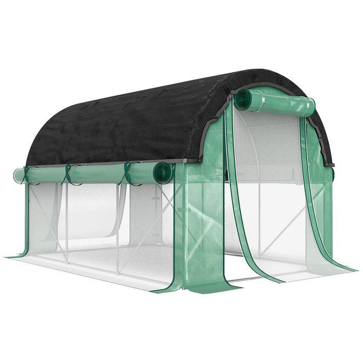 3 x 2 x 2 m polytunnel drivhus med solnet, rullelige sidevægge, plastikdæksel, stålramme, grøn