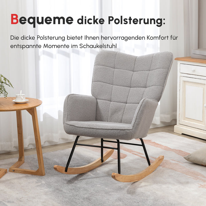 Retro gyngestol, massivt træ, gyngestol, 71 cm x 92 cm x 101 cm, lysegrå