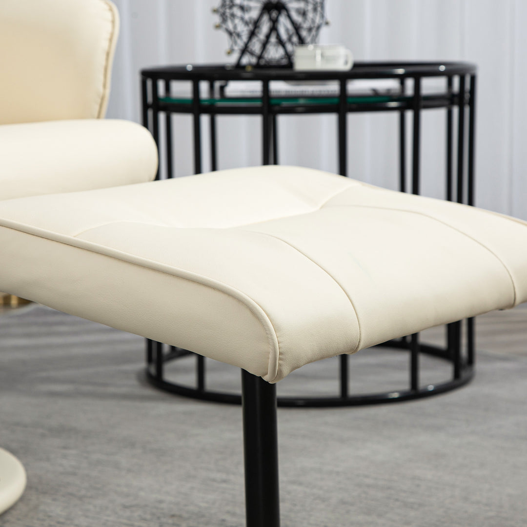 Massagestol med fodskammel, ergonomisk stol med 10 vibrationspunkter, kunstlæder, 76 x 81 x 105 cm, cremehvid