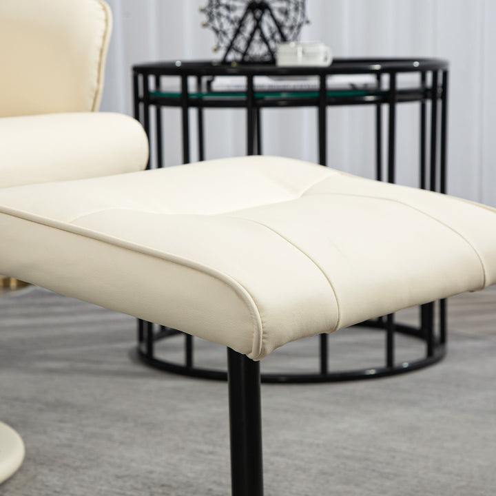 Massagestol med fodskammel, ergonomisk stol med 10 vibrationspunkter, kunstlæder, 76 x 81 x 105 cm, cremehvid