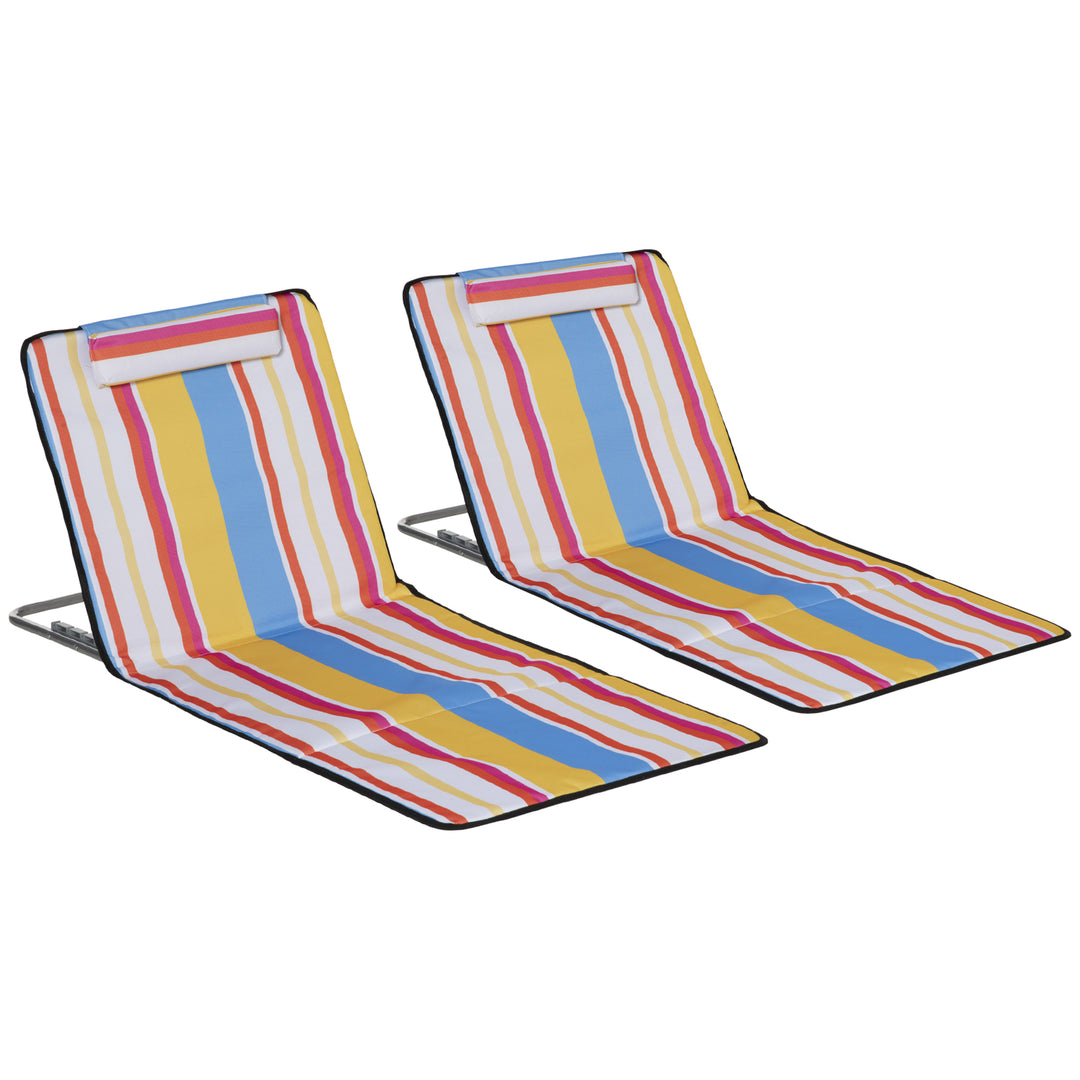 Sæt med 2 strandmåtter, justerbare, foldbare, 124L x 53B x 37-50H cm, flerfarvede