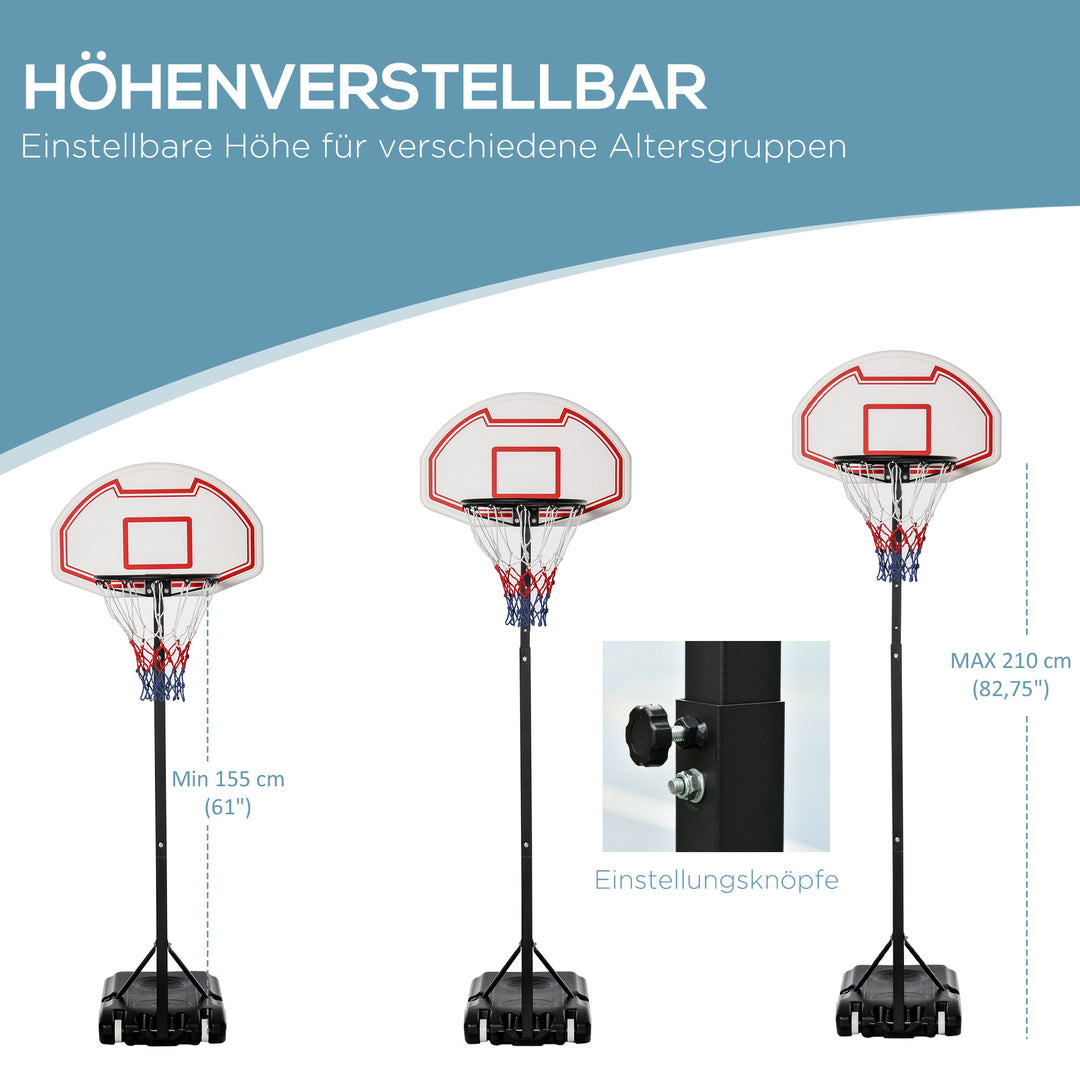 Udendørs basketballkurv med hjul 155-210 cm højdejusterbar, bærbar basketballstander med hjul, bærbar basketballkurv pe+stål