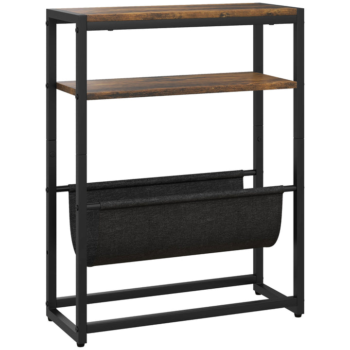 Sidebord, sofabord med 3-lags hylde, V-formet magasinholder, 43 x 18 x 56 cm, rustik brun