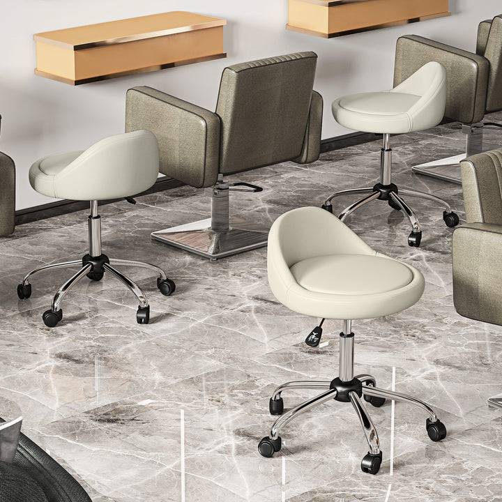 Arbejdsskammel drejeskammel rullende skammel, højdejusterbar, drejeligt sæde, 50cm x 50cm x 83cm, hvid