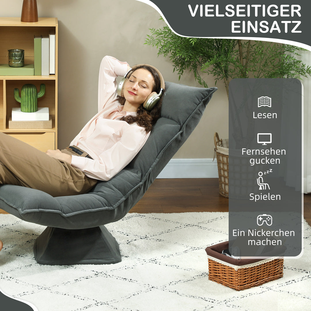 Gulvstol med 5-vejs justerbar ryglæn, drejelig, moderne polstret stol, mørkegrå