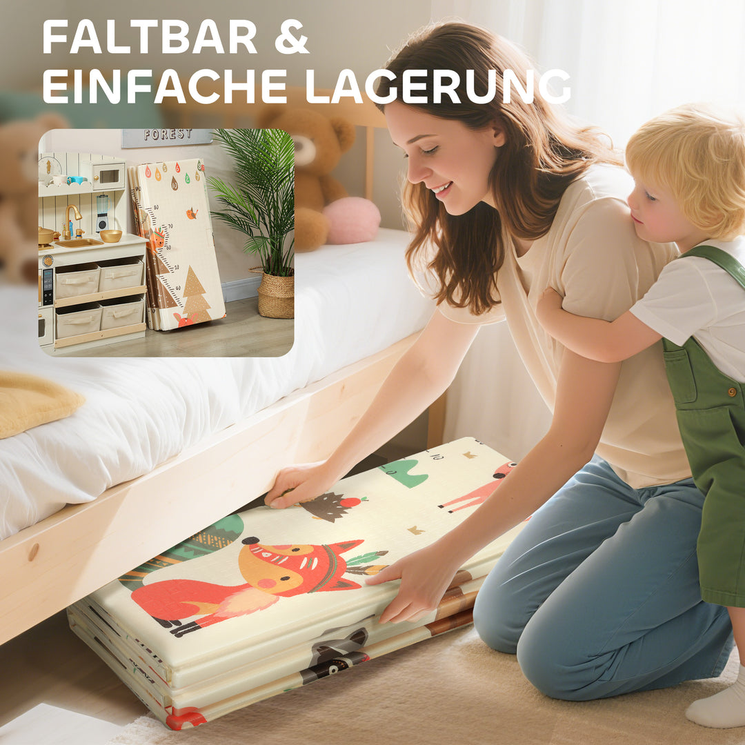 Babylegemåtte 196 x 176 x 1,5 cm foldbar dobbeltsidet kravlemåtte flerfarvet