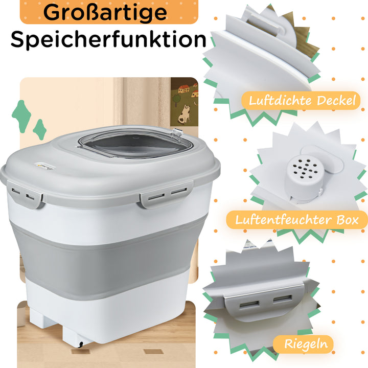 Tørfoderbeholder, foldbar, op til 25 kg, med tilbehør, 44 x 32 x 37 cm, grå