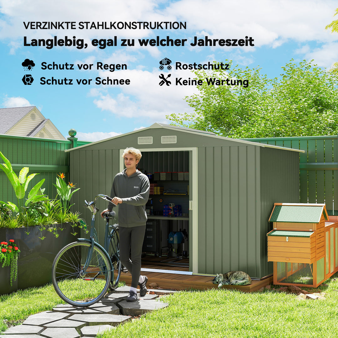 Redskabsskur med skydedøre 2,77 x 1,95 x 1,92 cm metal lysegrøn