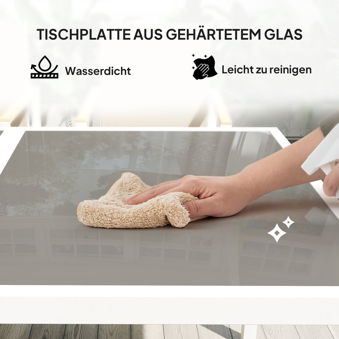 5-Delt spisebordssæt, udendørs bord i hærdet glas, 4 stole, vejrbestandig, stålramme, havemøbler, flerfarvet