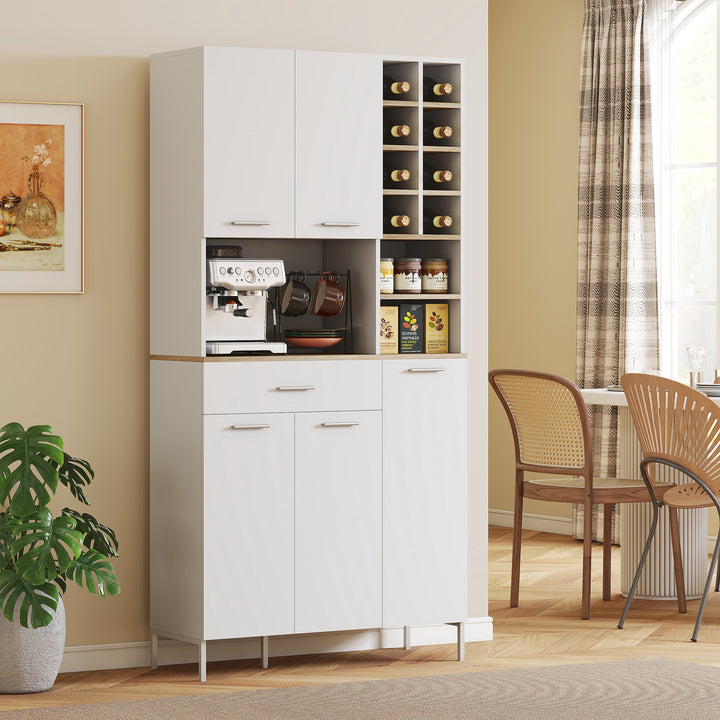 Køkkenskab med åbne hylder, rum, vinreol, spisekammerskab med 5 skabslåger, mdf, hvid