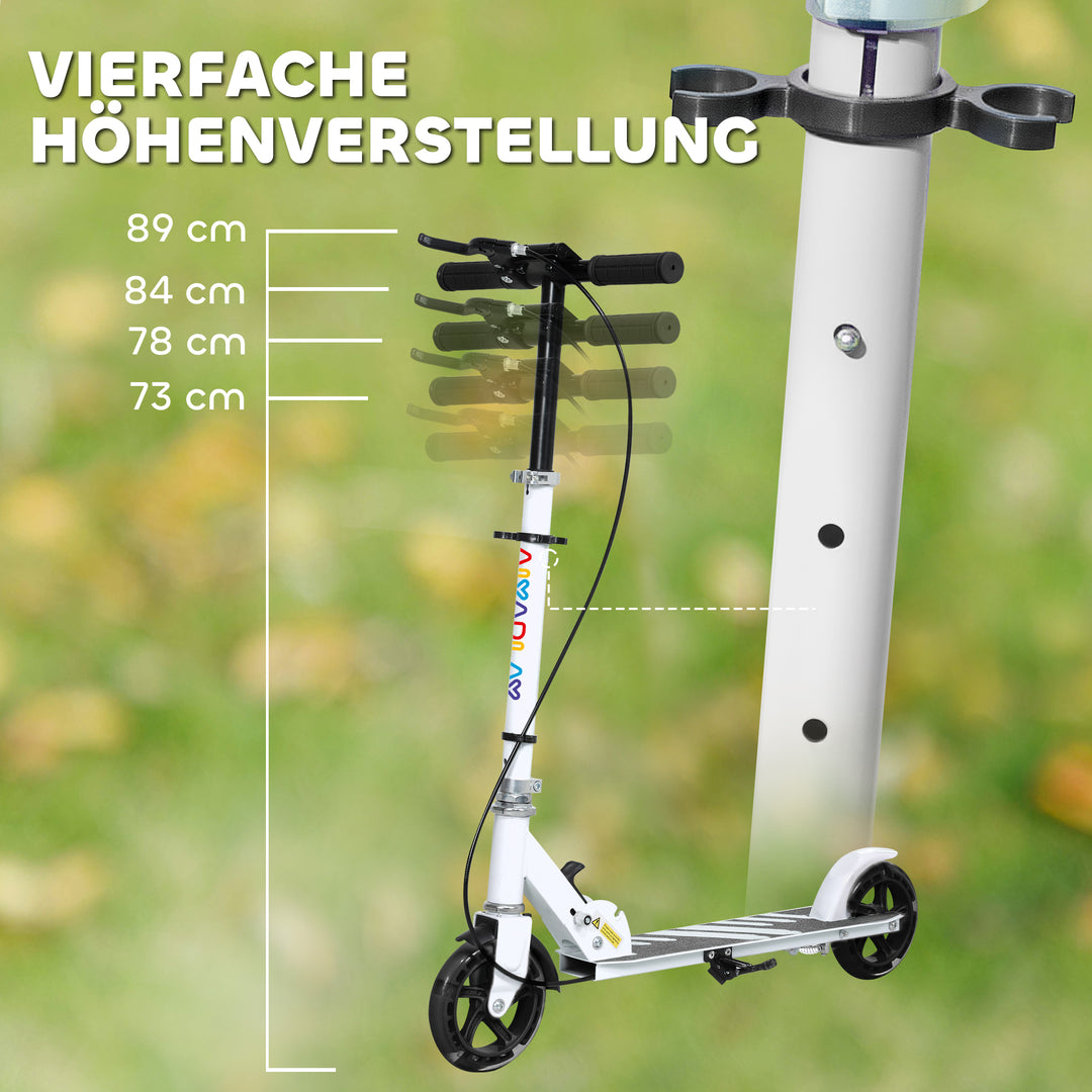 Børnescooter, dobbeltbremser, metalstel, fodstøtte, foldbar, 3-8 år, hvid