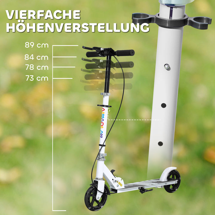 Børnescooter, dobbeltbremser, metalstel, fodstøtte, foldbar, 3-8 år, hvid