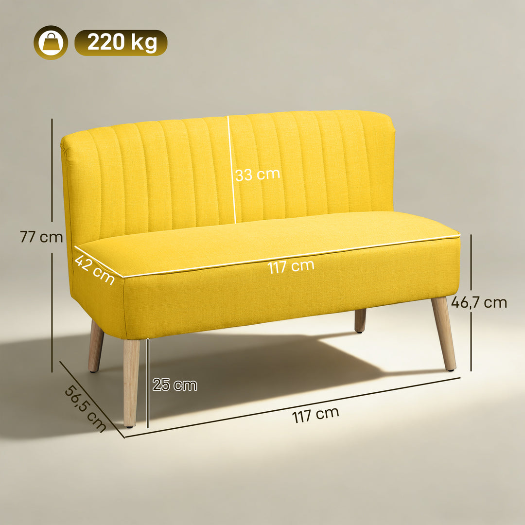 2-personers sofa, blød polstring, letplejeligt betræk, op til 220 kg, 117 x 56,5 x 77 cm, gul