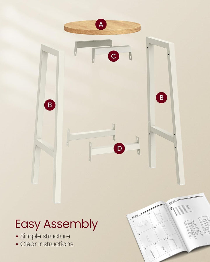 Barstole sæt med 2 stk., i klassisk beige og hvid, med metalstel og fodstøtte, mål 32 x 32 x 65 cm