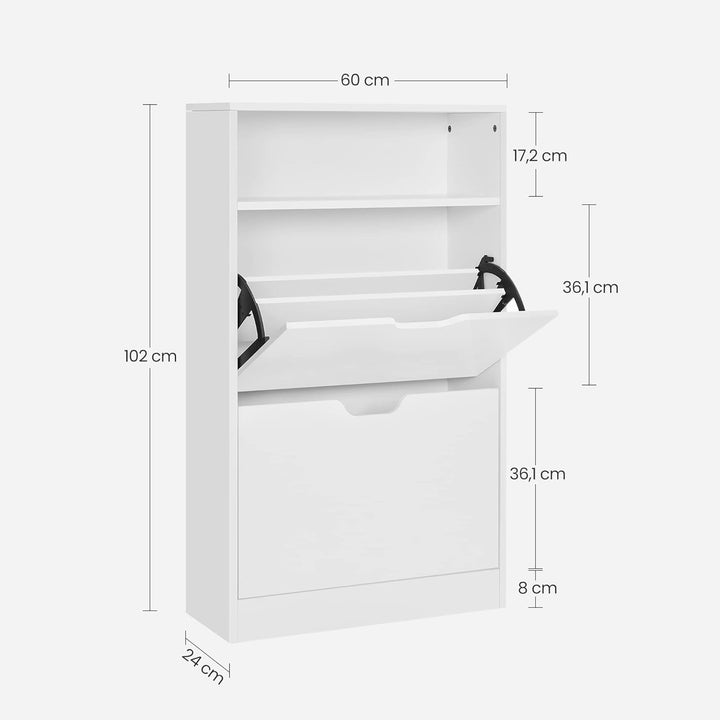 Skoskab med 2 rum, mål 60 x 24 x 102 cm, i hvidt design