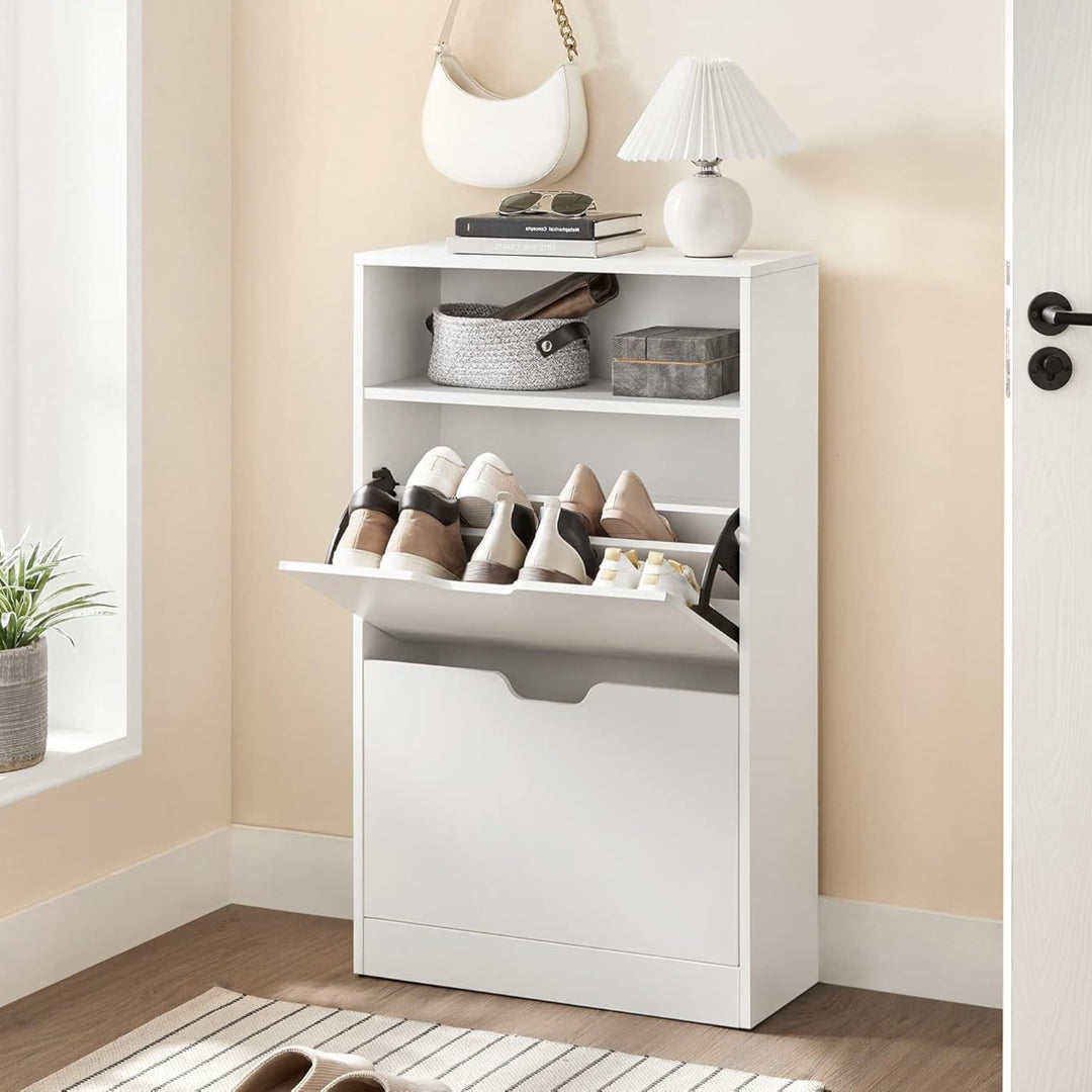 Skoskab med 2 rum, mål 60 x 24 x 102 cm, i hvidt design