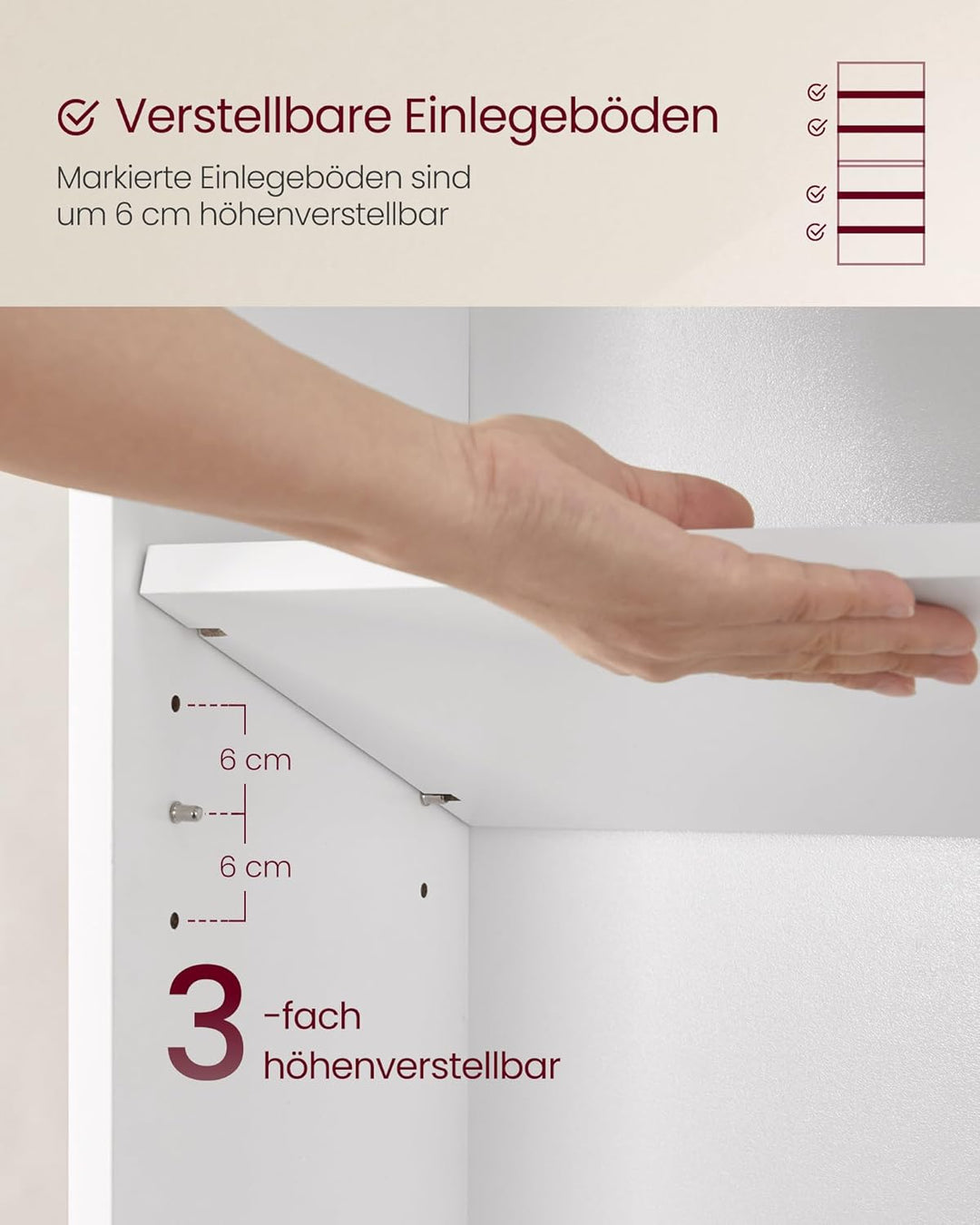 6-lags bogreol i skandinavisk design, hvid, lavet af spånplade, mål 24 x 60 x 178,5 cm