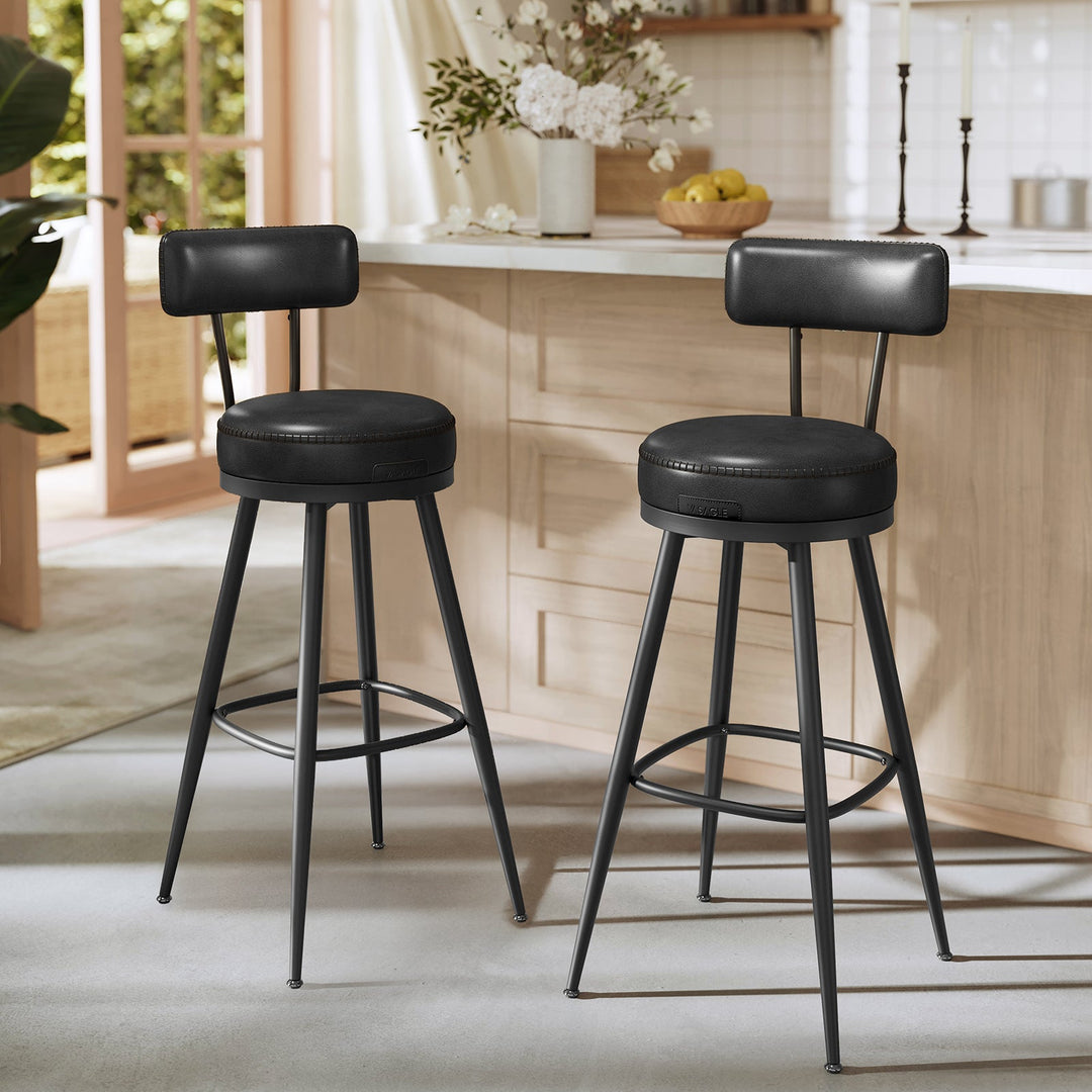 Sæt med 2 styks stilsikre barstole med 360° drejefunktion, kunstlæder, sort