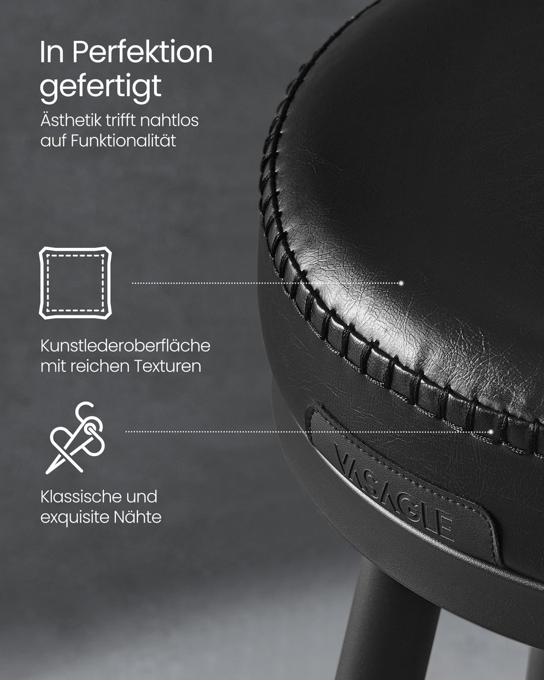 Sæt med 2 styks stilsikre barstole med 360° drejefunktion, kunstlæder, sort