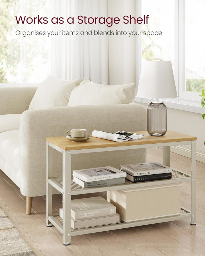 Skobænk med 2 hylder, industrielt design i egetræsbeige og klassisk hvid, 30 x 73 x 45 cm