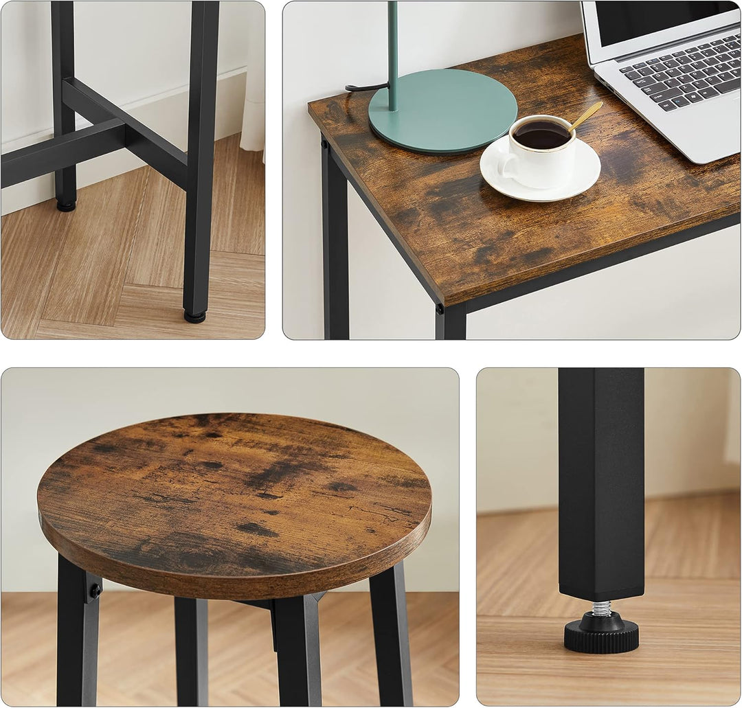 Barbordssæt, køkkenbord med 2 x barstole, industriel design, brun