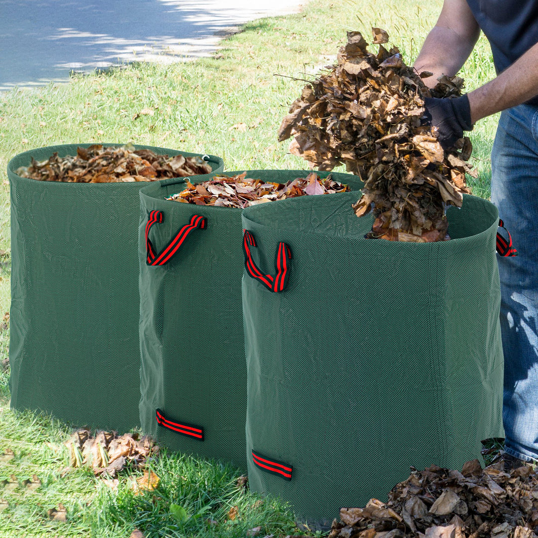 Havepose 3x272l vandtæt haveaffaldspose med håndtag, robust bladpose uv-beskyttelse grøn