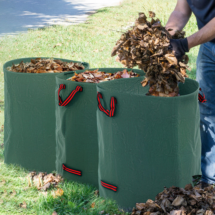 Havepose 3x272l vandtæt haveaffaldspose med håndtag, robust bladpose uv-beskyttelse grøn