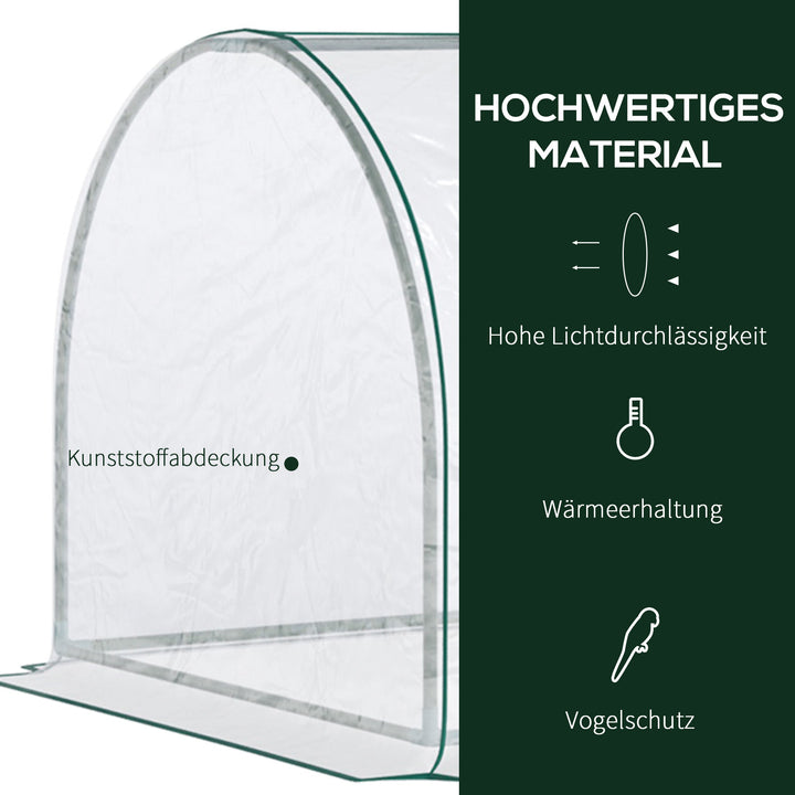 Drivhus, væksthus med dør, kold ramme, plantehus, plantedyrkning, stål, plast, 250 x 100 x 80 cm, grøn