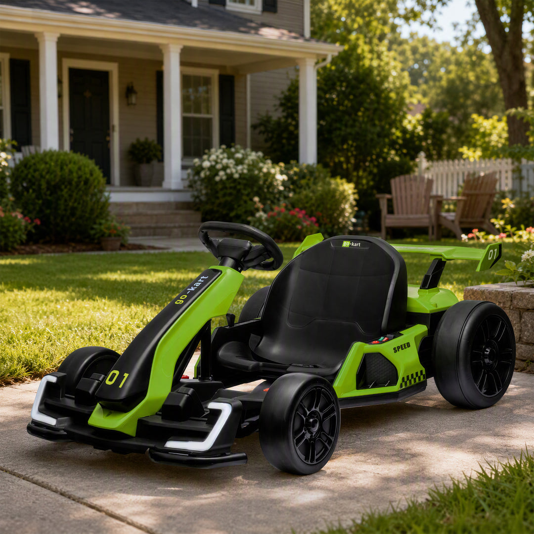 24V elektrisk gokart til børn med driftfunktion, 6-12 år, grøn
