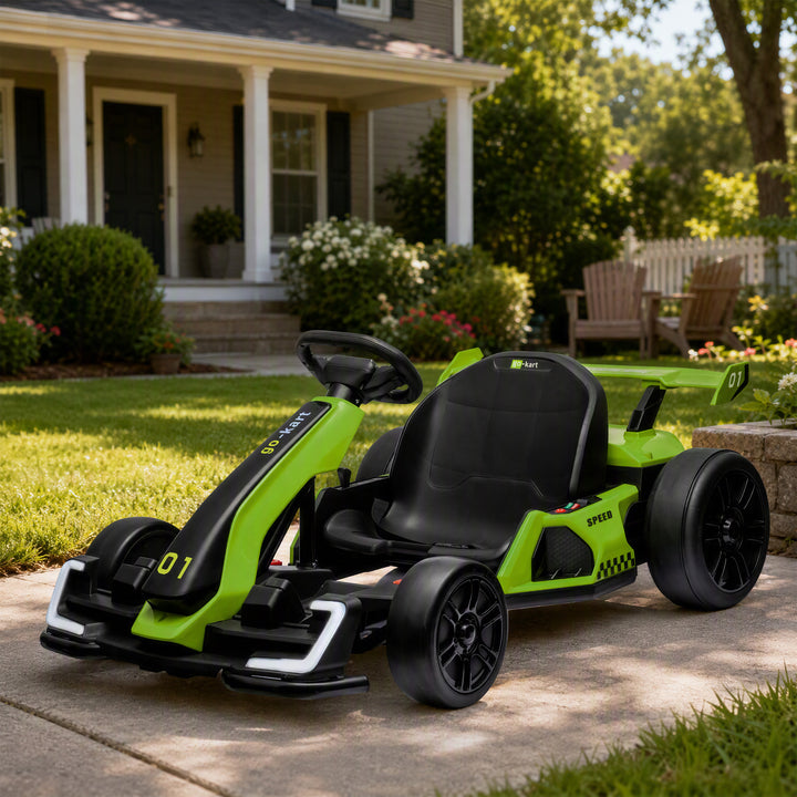 24V elektrisk gokart til børn med driftfunktion, 6-12 år, grøn
