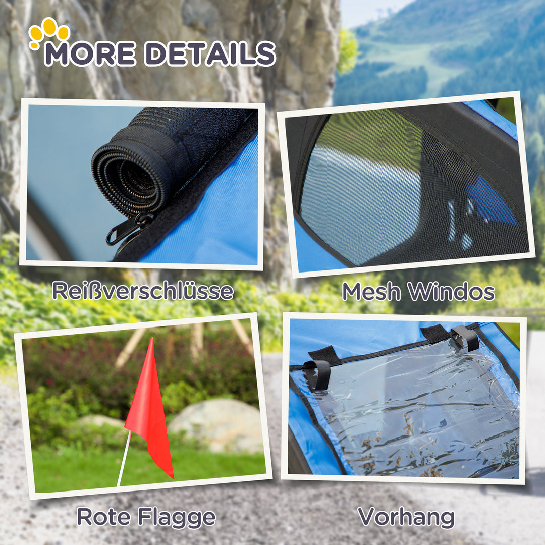 Hundetrailer, sammenklappelig cykeltrailer til hunde, vandafvisende, oxfordstof, stål, 140 x 71 x 83 cm, blå