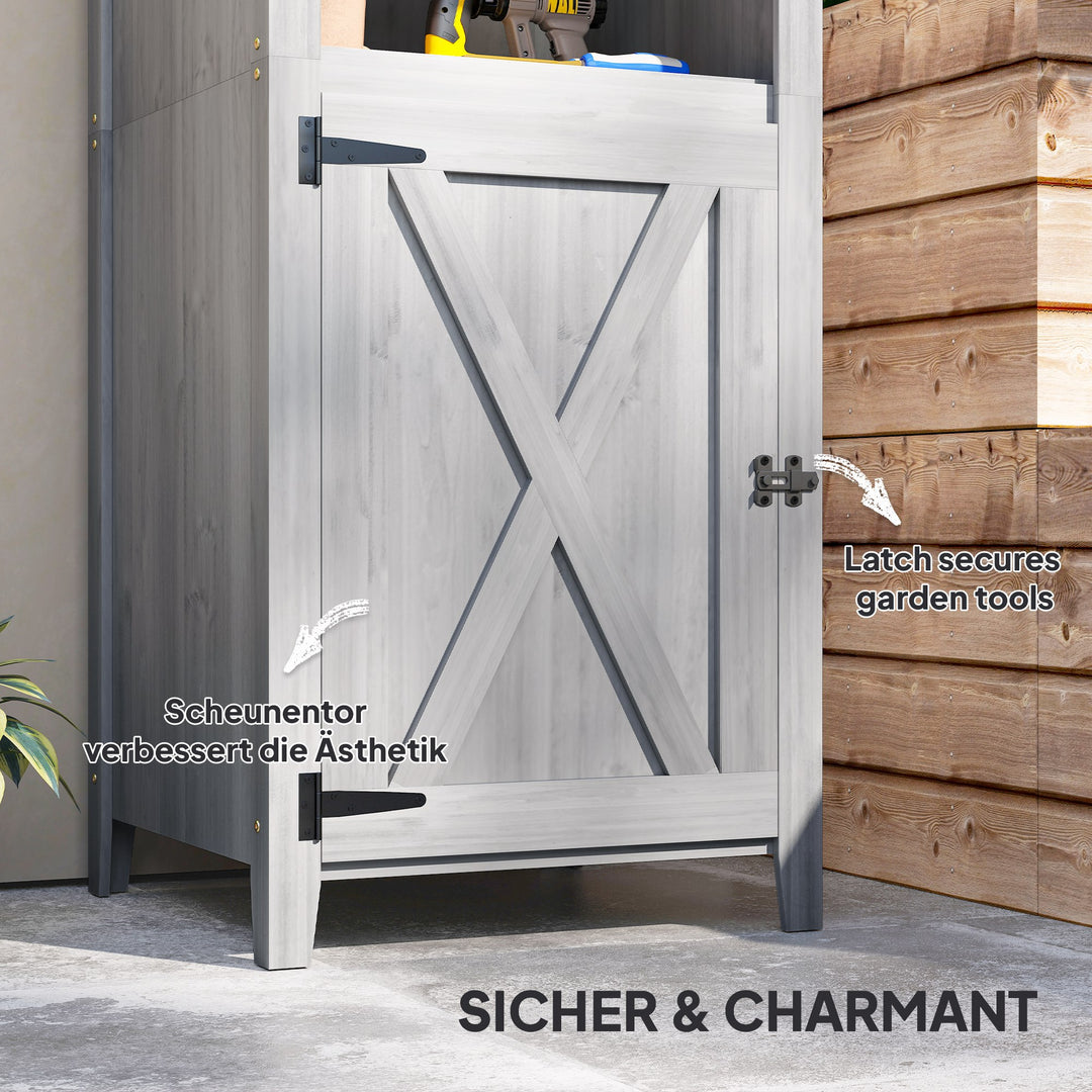 Haveskur med ladeport, justerbare hylder, slankt design, fyrretræ, lysegrå