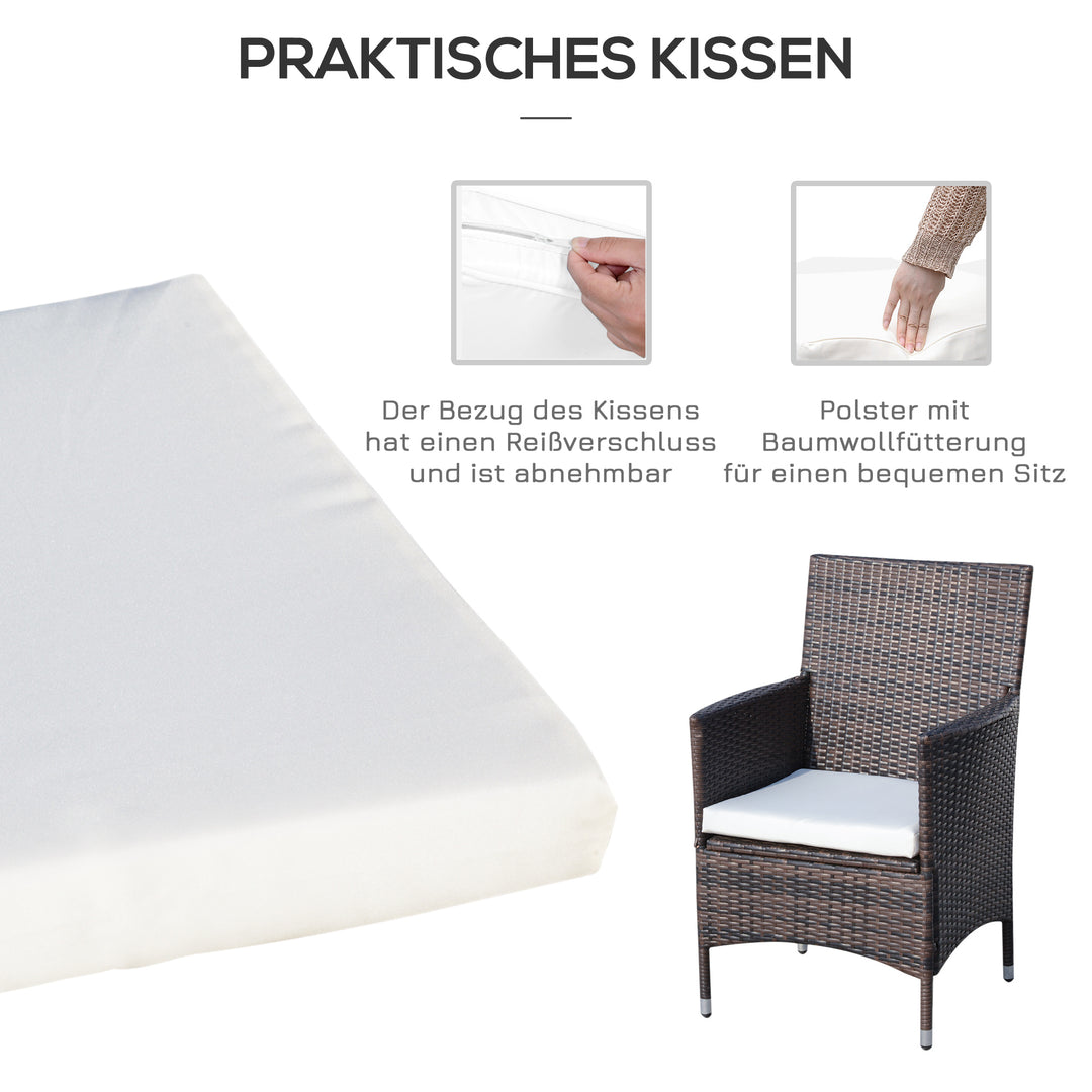 Havemøbelsæt i polyrattan, udendørs lounge med balkonmøbler til 2 personer, 3-delt siddegruppe, 2 stole, bordhynder, havelounge til haven, terrasse, balkon, brun