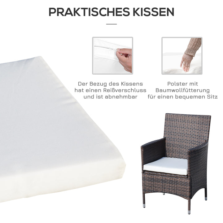 Havemøbelsæt i polyrattan, udendørs lounge med balkonmøbler til 2 personer, 3-delt siddegruppe, 2 stole, bordhynder, havelounge til haven, terrasse, balkon, brun