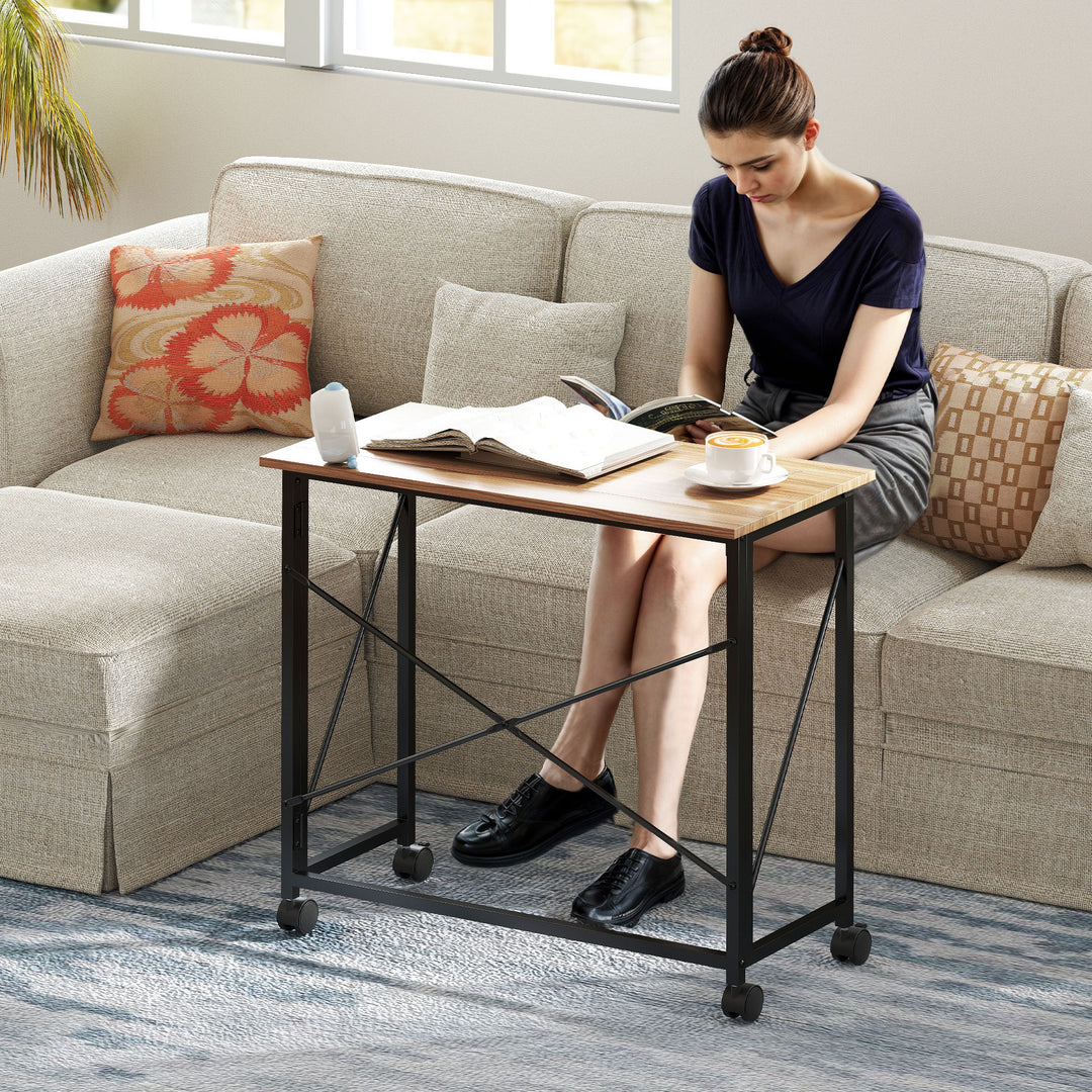 Klapbord med hjul, pladsbesparende, stål, mdf, eg