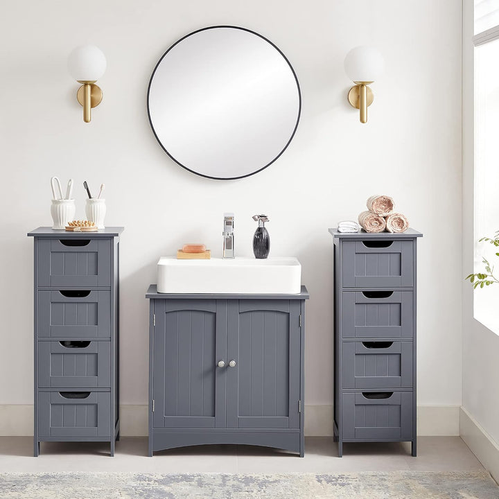 Badeværelsesgulvskab med 4 skuffer, mål 30 x 30 x 82 cm, moderne stil i grå farve