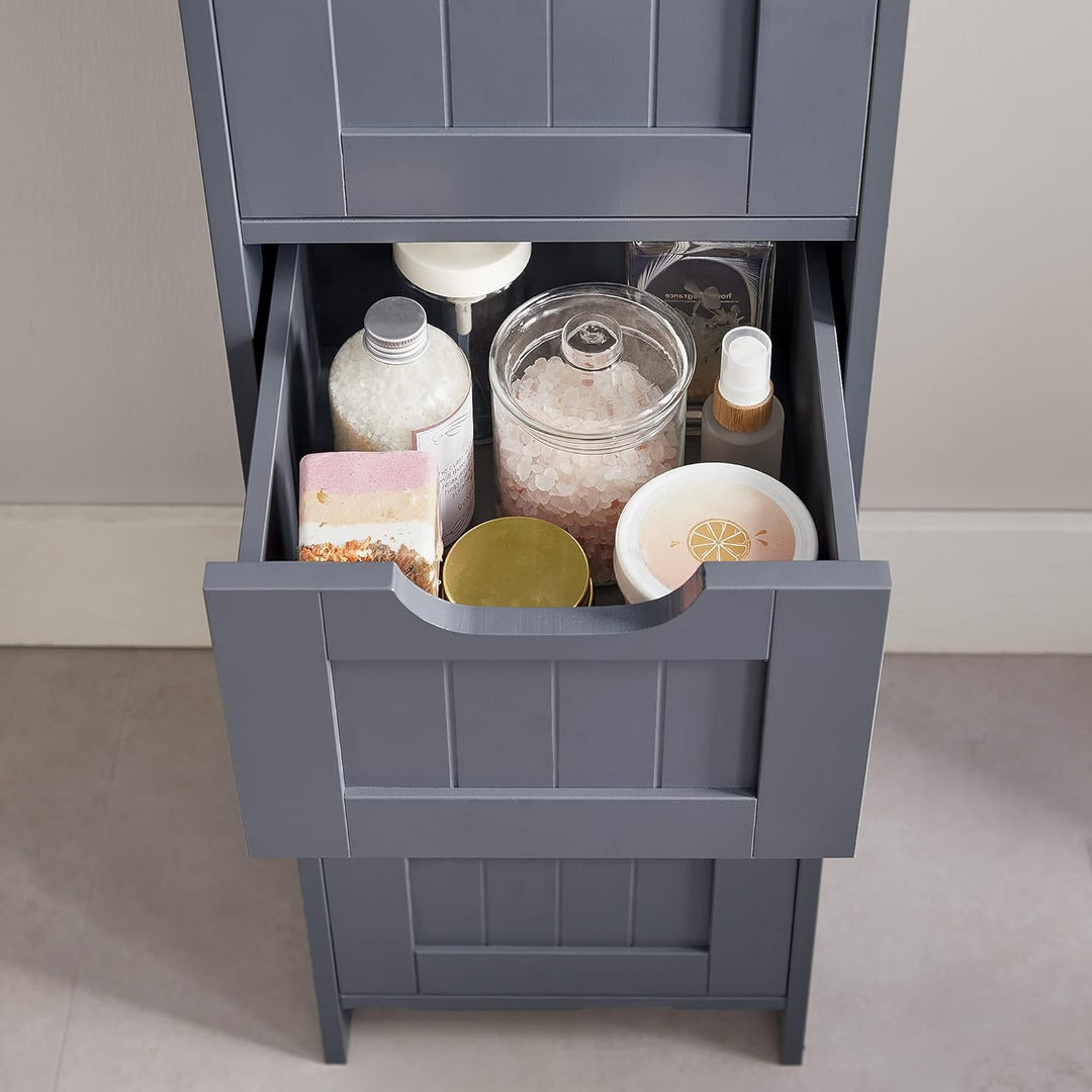 Badeværelsesgulvskab med 4 skuffer, mål 30 x 30 x 82 cm, moderne stil i grå farve