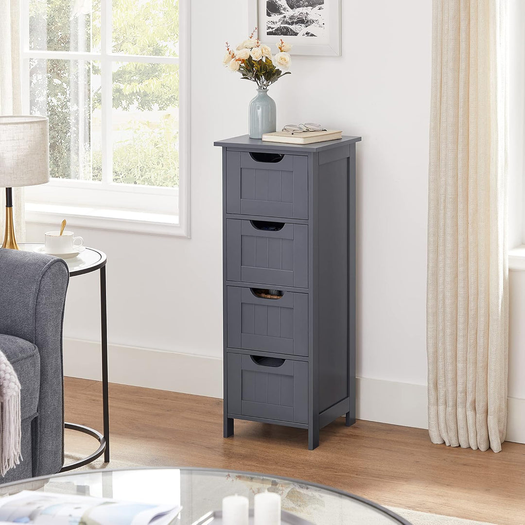 Badeværelsesgulvskab med 4 skuffer, mål 30 x 30 x 82 cm, moderne stil i grå farve