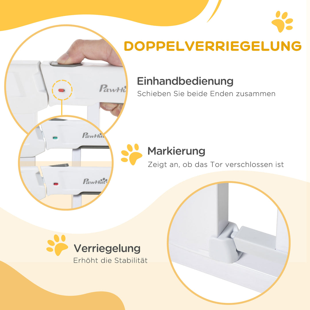 Dørgitter, ingen boring nødvendig, justerbar bredde 75-96 cm, åbning med en hånd, metal, hvid, automatisk lukkende babysikkerhedsgitter