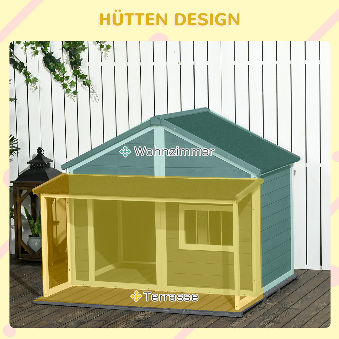 Udendørs hundebur med veranda vejrbestandig 124 cm x 112 cm x 105 cm grå + hvid