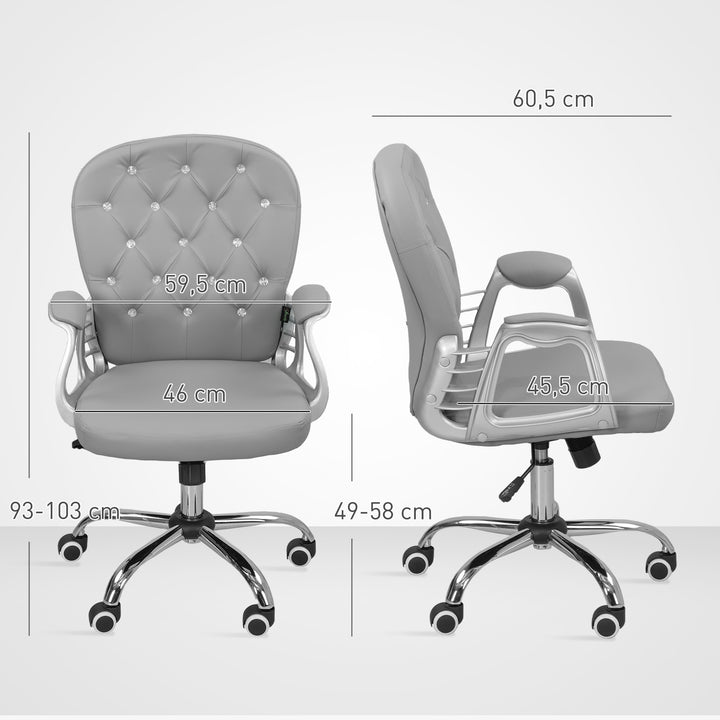 Kontorstol, ergonomisk skrivebordsstol med armlæn, polstret ryglæn, lysegrå